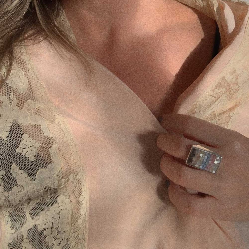 Vintage Sterling Mosaic Ring - Picture 3 of 3
